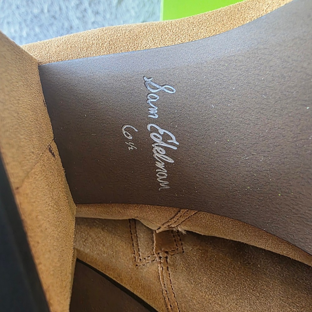 Sam Edelman Womens High Ankle Boots Tan Suede Leather Square Toe Booties 6.5 NEW - Picture 7 of 7